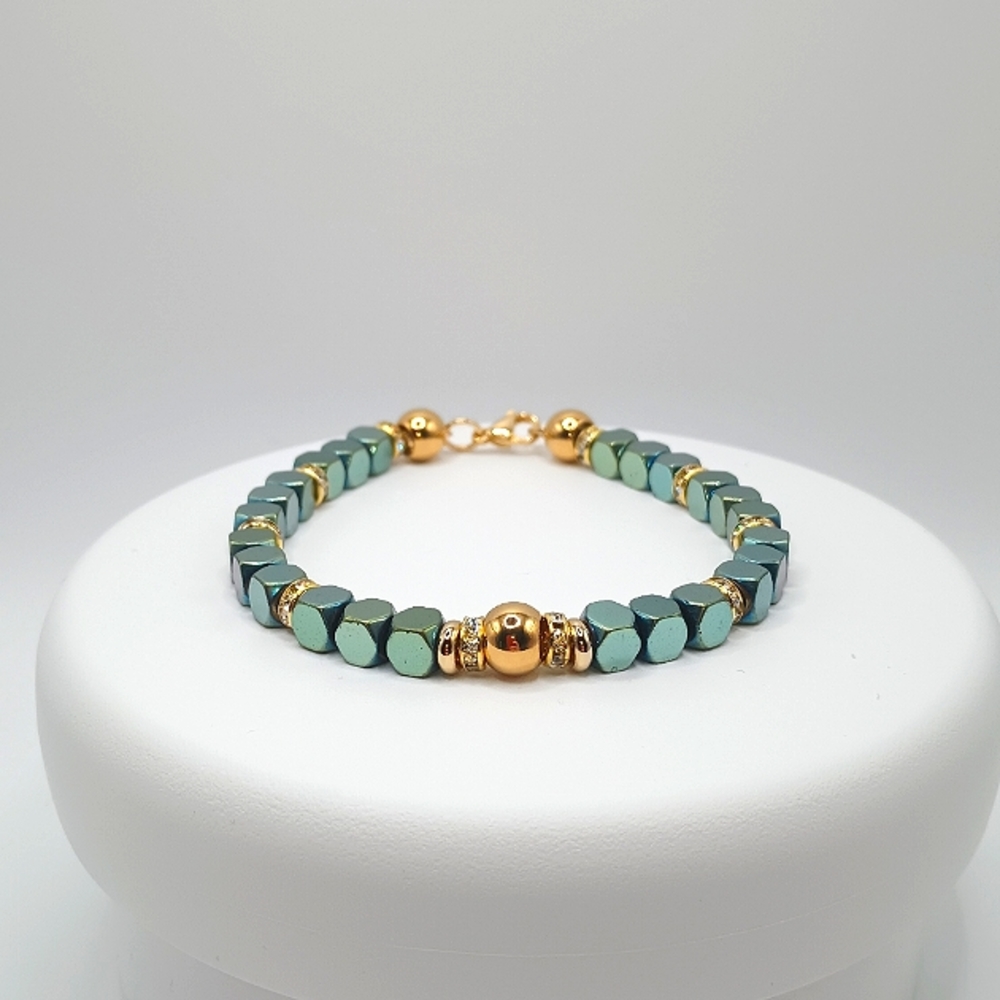 Green Hematite Hexagonal Beaded Bracelet